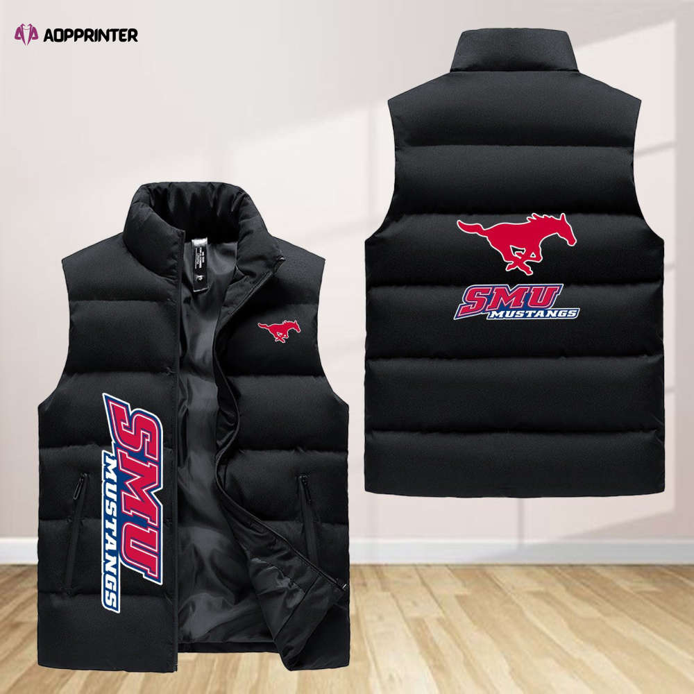 smu mustangs sleeveless puffer jacket custom for fans spj0507