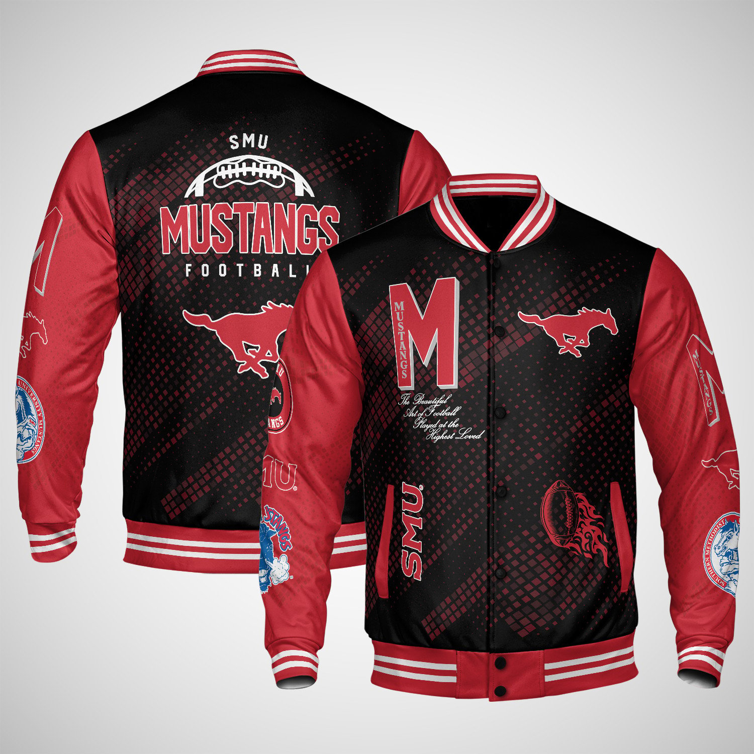 smu mustangs varsity jacket baseball jacket all over print wf qkgkx