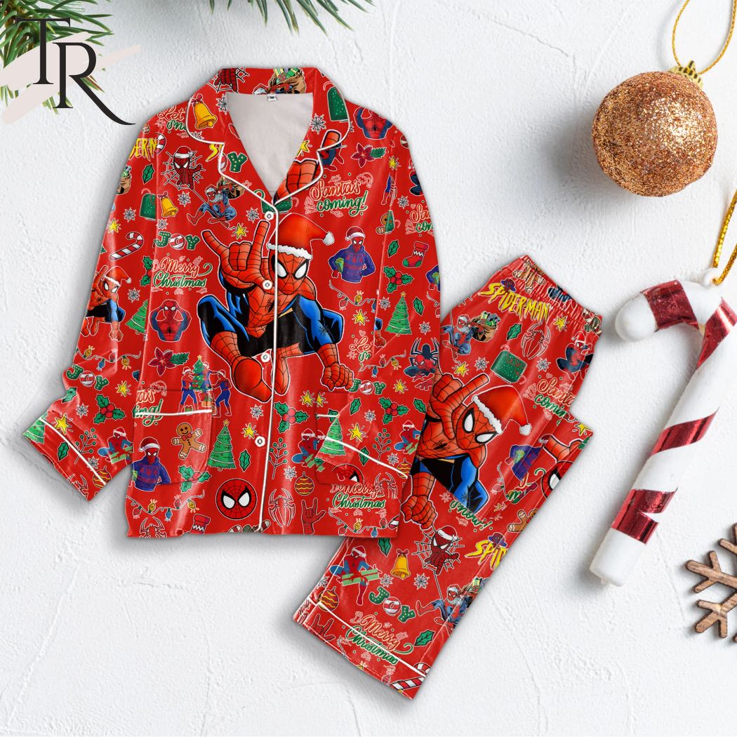 spider man santas coming merry christmas pajamas set 1 JPmUh