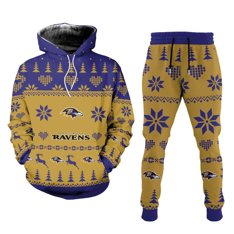 sportswearmerch baltimore ravens nfl christmas patterns hoodie and joggers for fans ptjh5