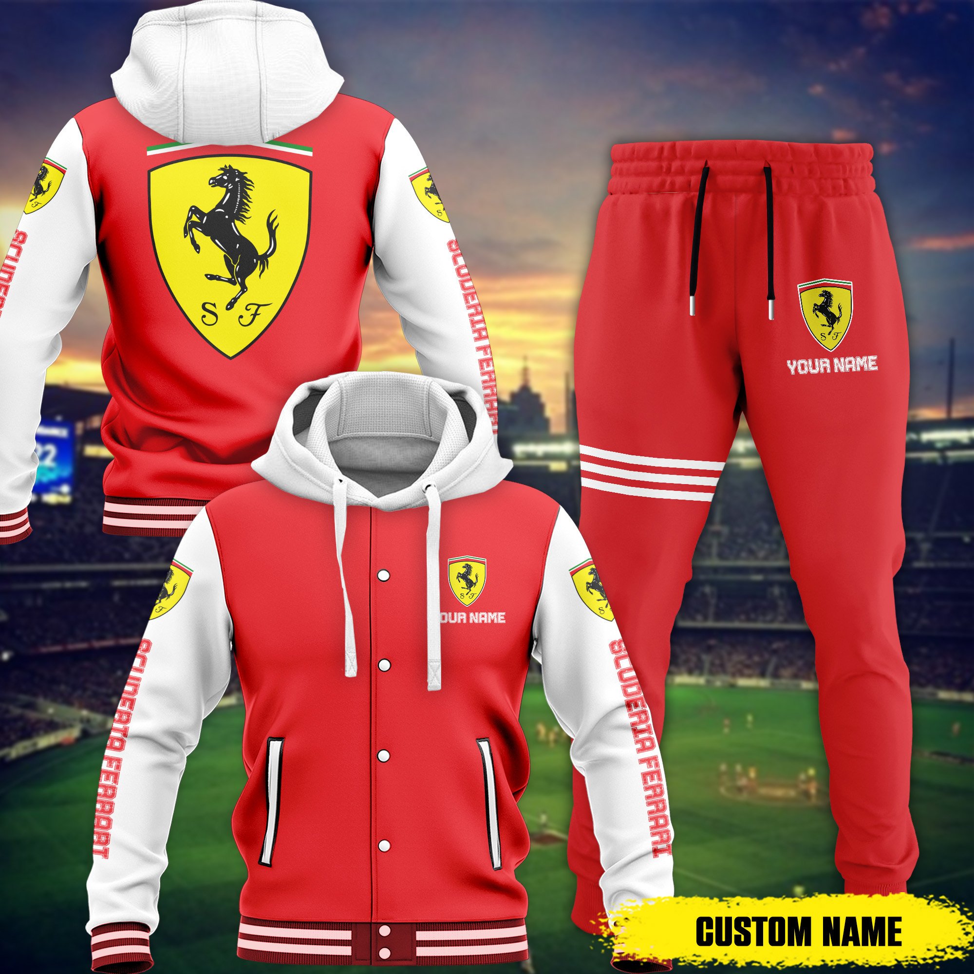 sportswearmerch ferrari f1 combo baseball hoodie jacket and joggers gift for fan f7yfx