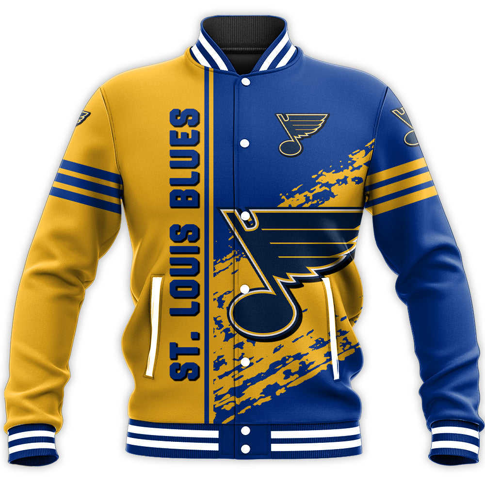 st louis blues baseball jacket button up zipper hooded all over print quarter style nhl ikayh