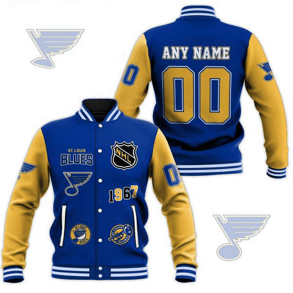 st louis blues nhl custom name and number baseball varsity jacket baseball jacket all over print it17b