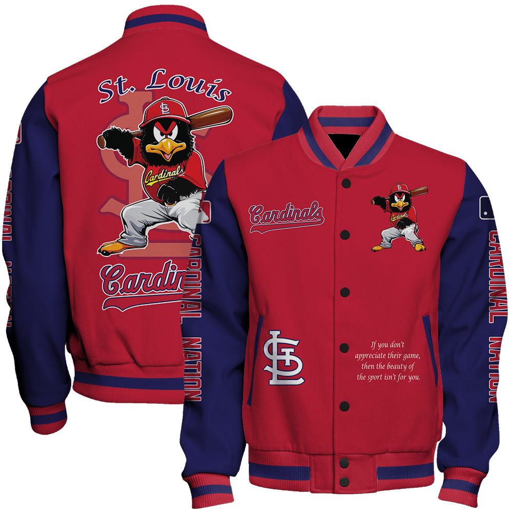 st louis cardinals mlb baseball fredbird mascot cardinal nation special design 3d unisex baseball varsity jacket baseball jacket all over print 8axar