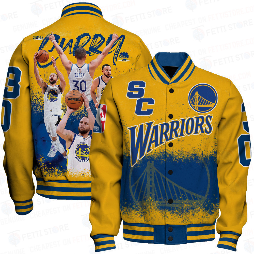 stephen curry warriors nba blue yellow print baseball varsity jacket baseball jacket all over print sfat v3 epifg