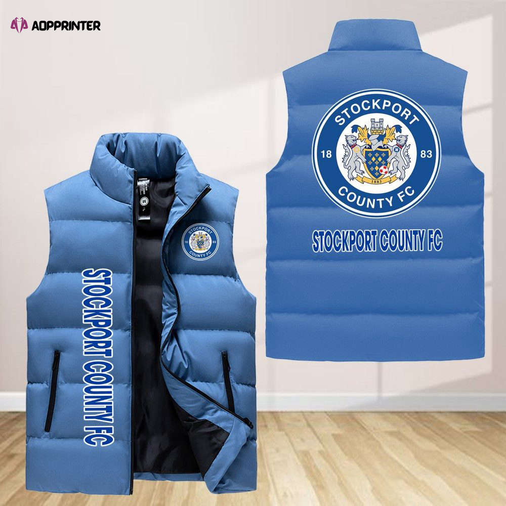 stockport county f c sleeveless puffer jacket custom for fans gifts