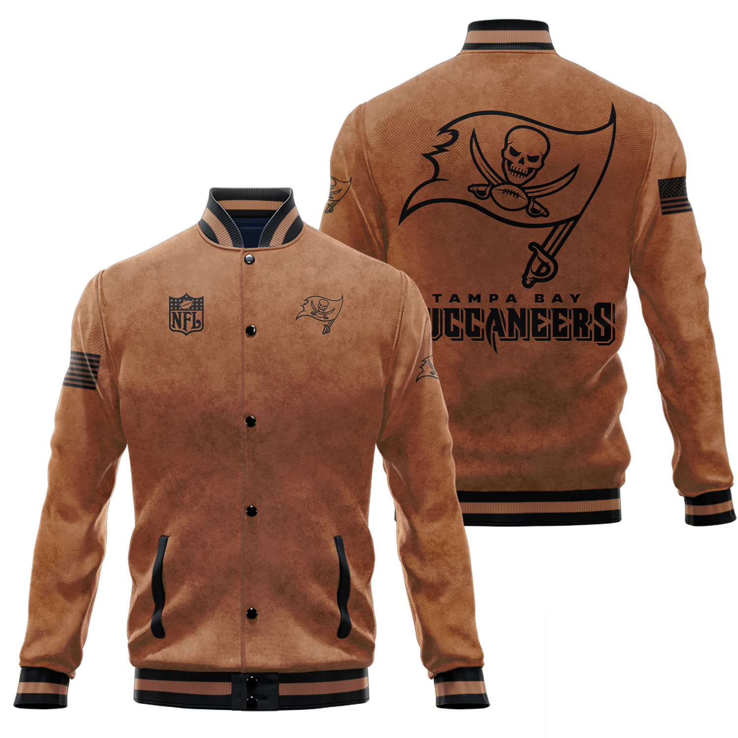 tampa bay buccaneers 2023 salute to service club baseball jacket baseball varsity jacket baseball jacket all over print brown szgro