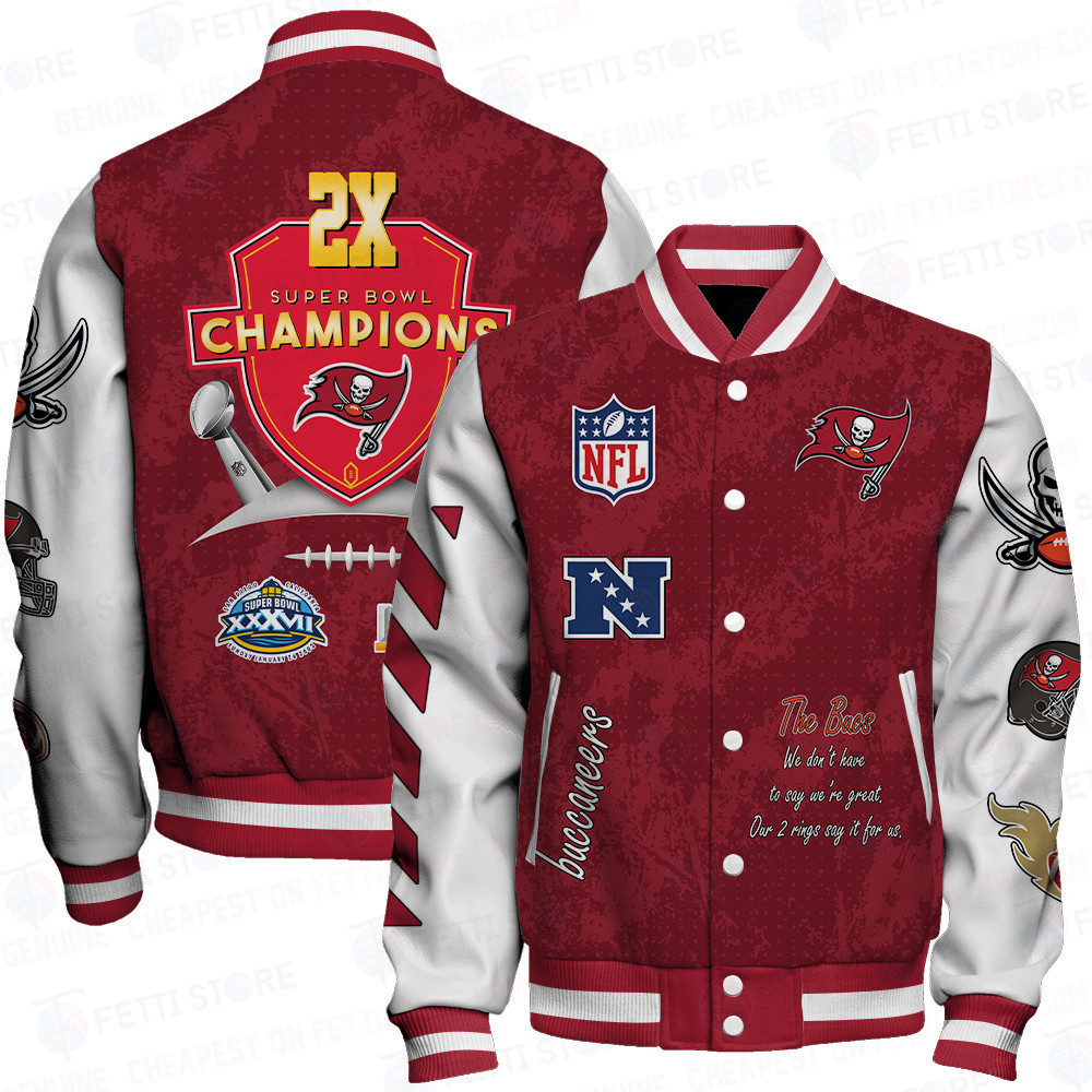 tampa bay buccaneers 2x champions print baseball varsity jacket baseball jacket all over print sfat v9 y80mc