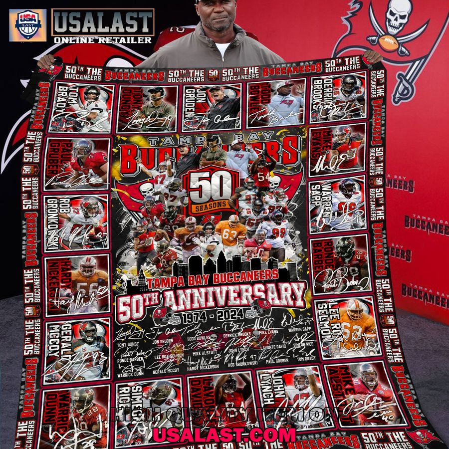 tampa bay buccaneers 50th anniversary 1974 2024 special quilt blanket 1 96S8a