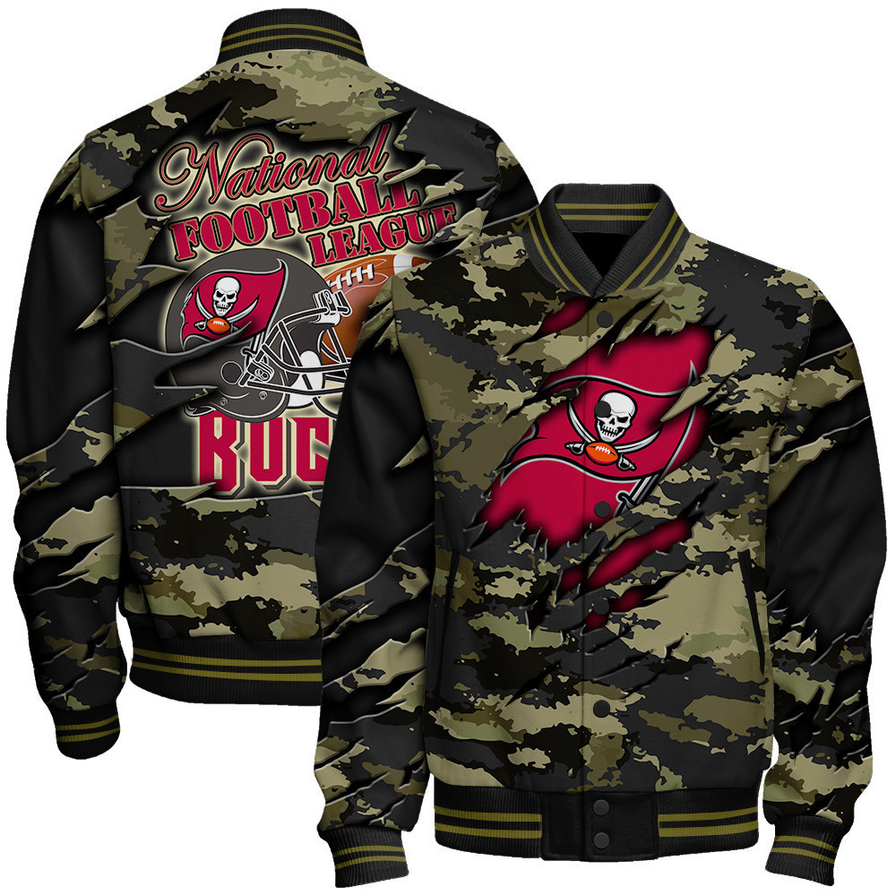 tampa bay buccaneers black camo pattern nfl baseball varsity jacket baseball jacket all over print apdz6