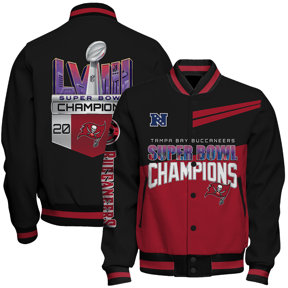 tampa bay buccaneers nfl 2024 super bowl champions lviii unisex baseball varsity jacket baseball jacket all over print jsqt8