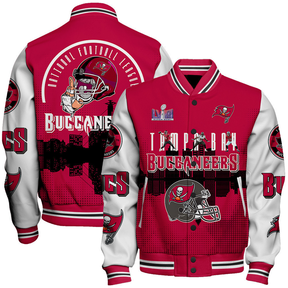 tampa bay buccaneers team logo player design baseball varsity jacket baseball jacket all over print btr86