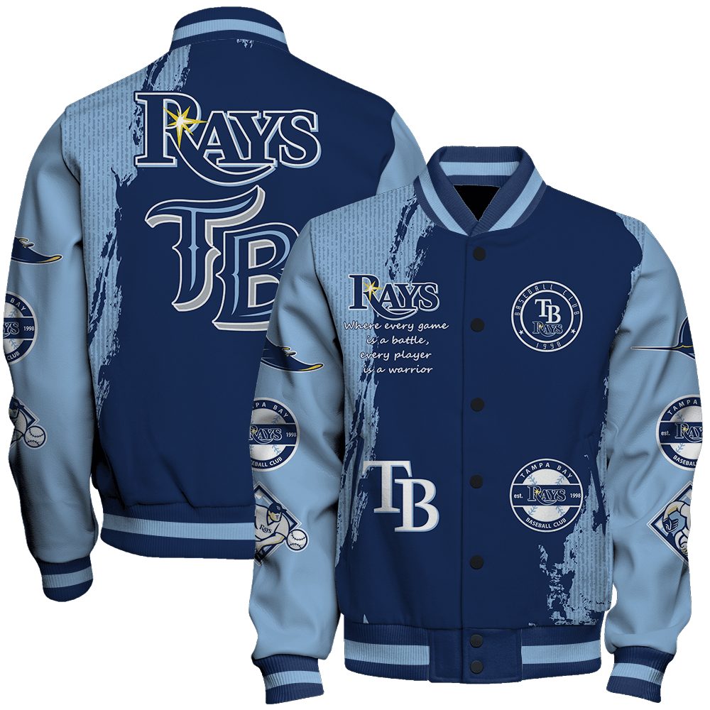 tampa bay rays mlb baseball every game is a battle 3d unisex baseball varsity jacket baseball jacket all over print co4ix