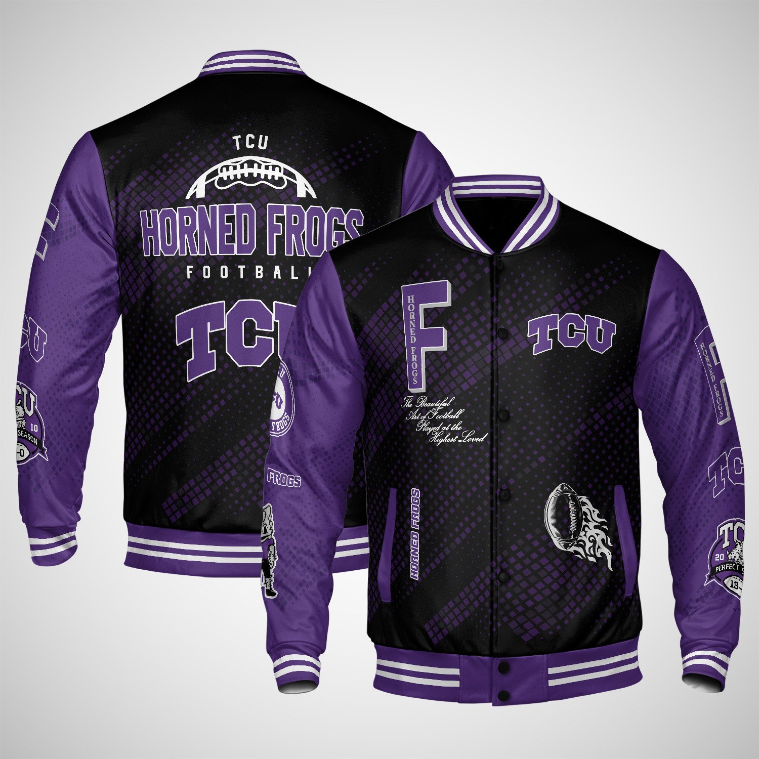 tcu horned frogs varsity jacket baseball jacket all over print wf asdty