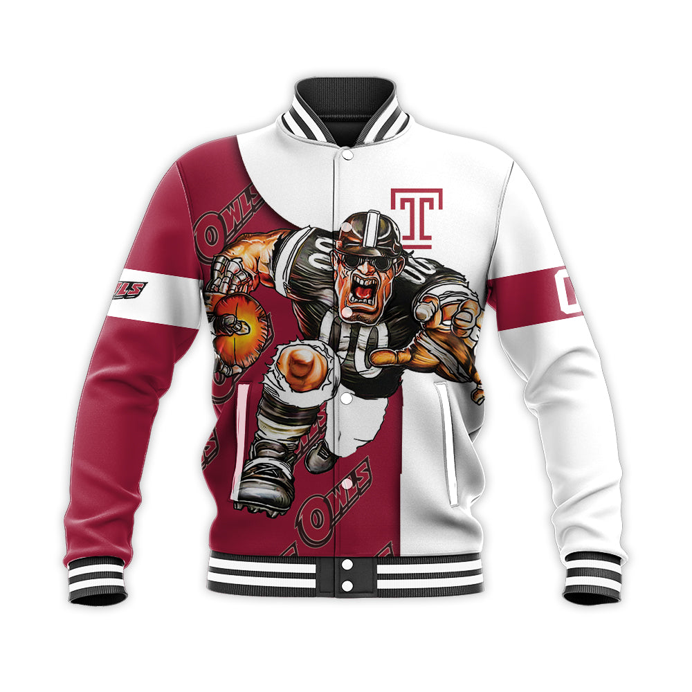 temple owls baseball jacket button up zipper hooded all over print football go on gift for fans ncaa vtujb