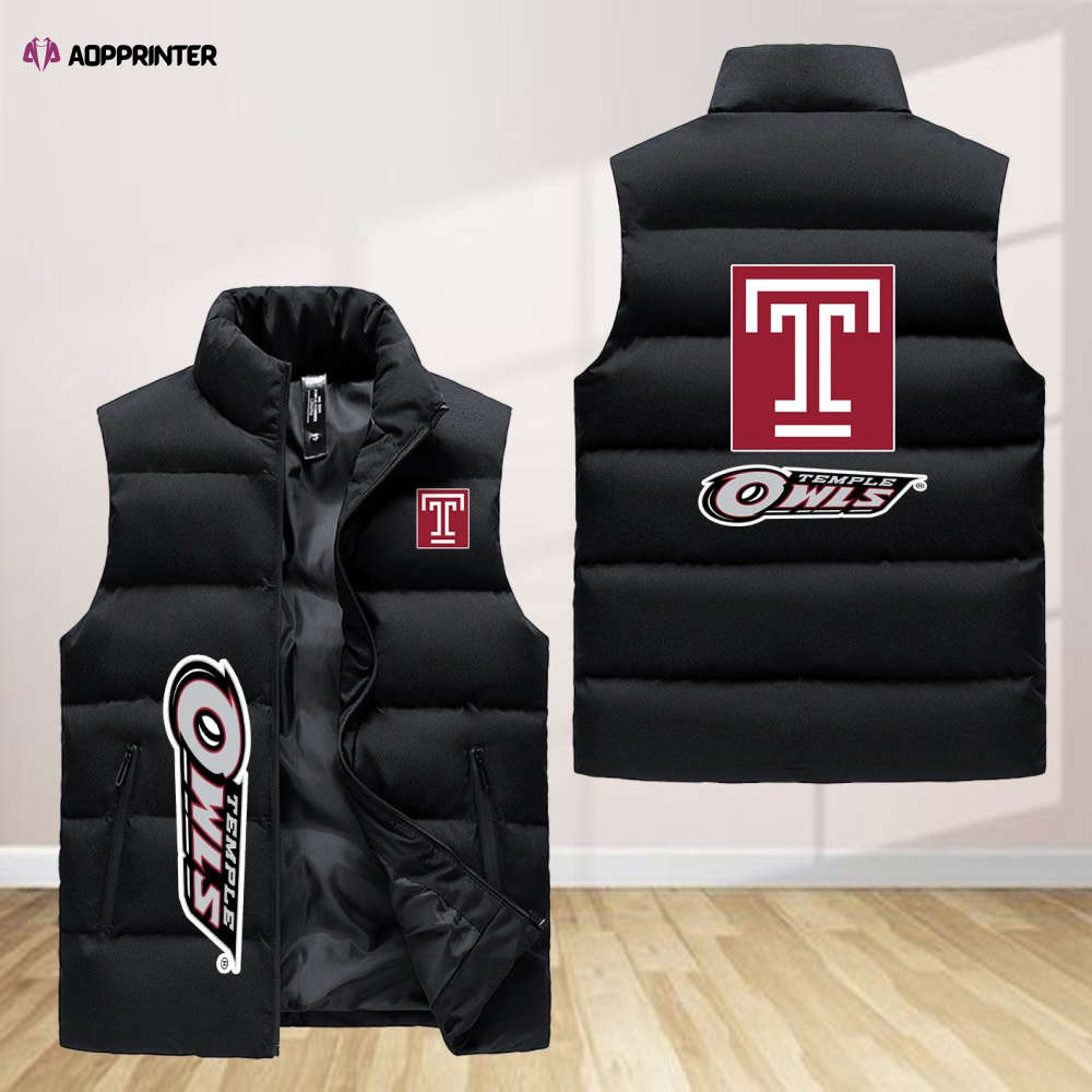 temple owls sleeveless puffer jacket custom for fans gifts