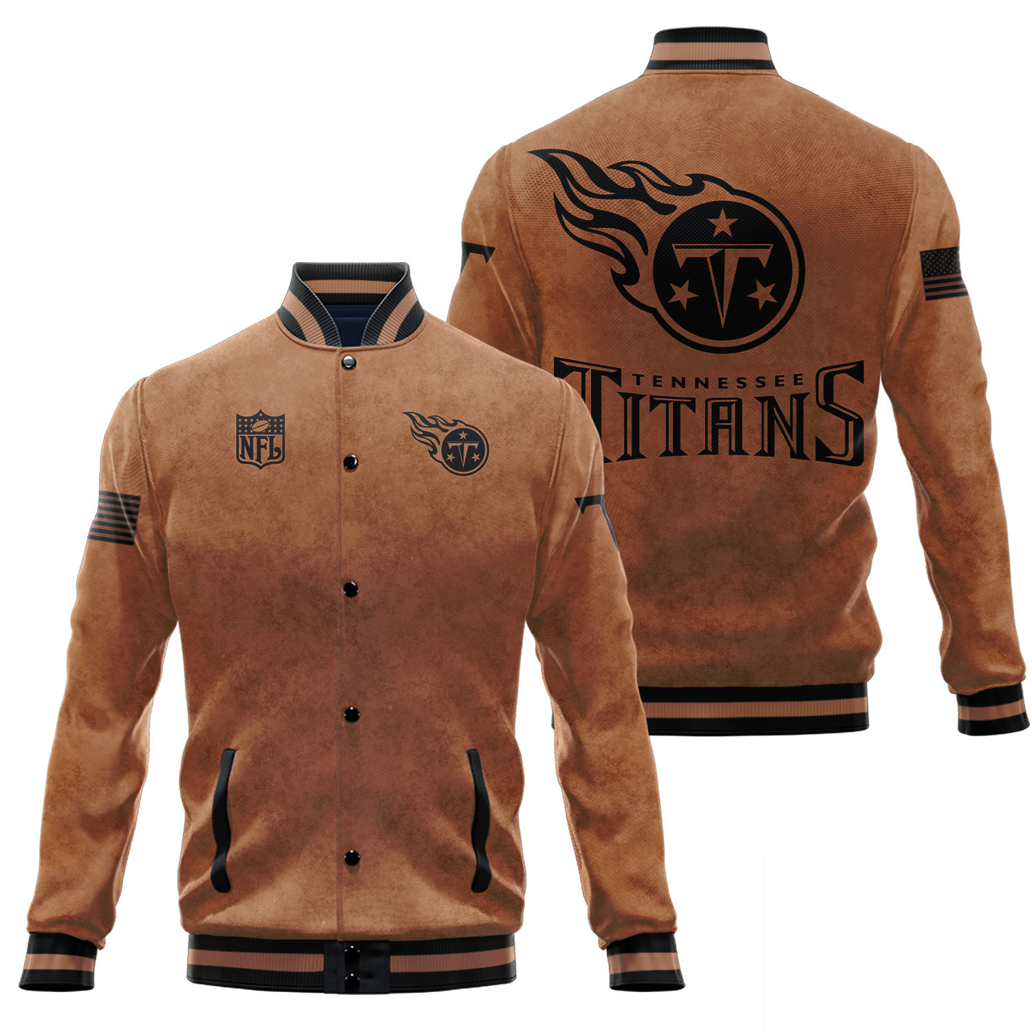 tennessee titans 2023 salute to service club baseball jacket baseball varsity jacket baseball jacket all over print brown qehzw