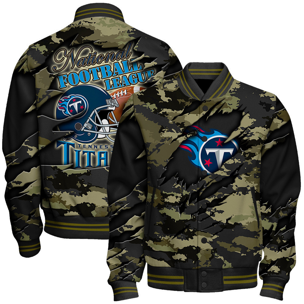 tennessee titans 49ers black camo pattern nfl baseball varsity jacket baseball jacket all over print zla6w