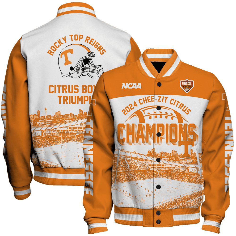 tennessee volunteers ncaa rocky top reigns citrus bowl triumph baseball varsity jacket baseball jacket all over print hc0w8