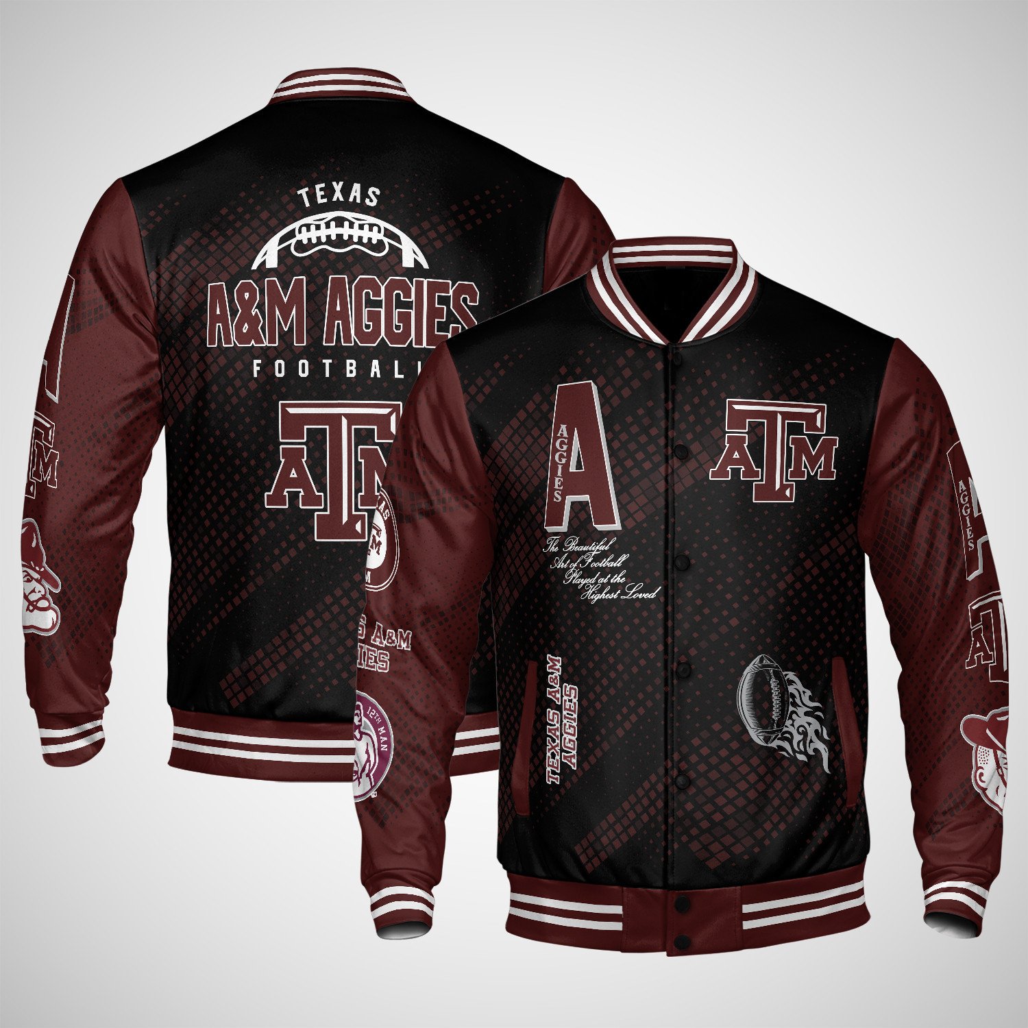 texas aampm varsity jacket baseball jacket all over print wf h8y4z