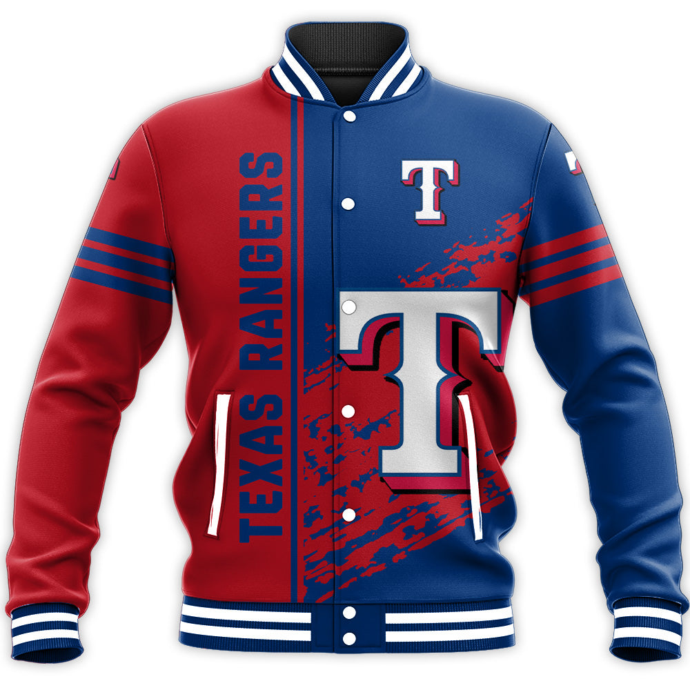 texas rangers baseball jacket button up zipper hooded all over print quarter style mlb wmjek