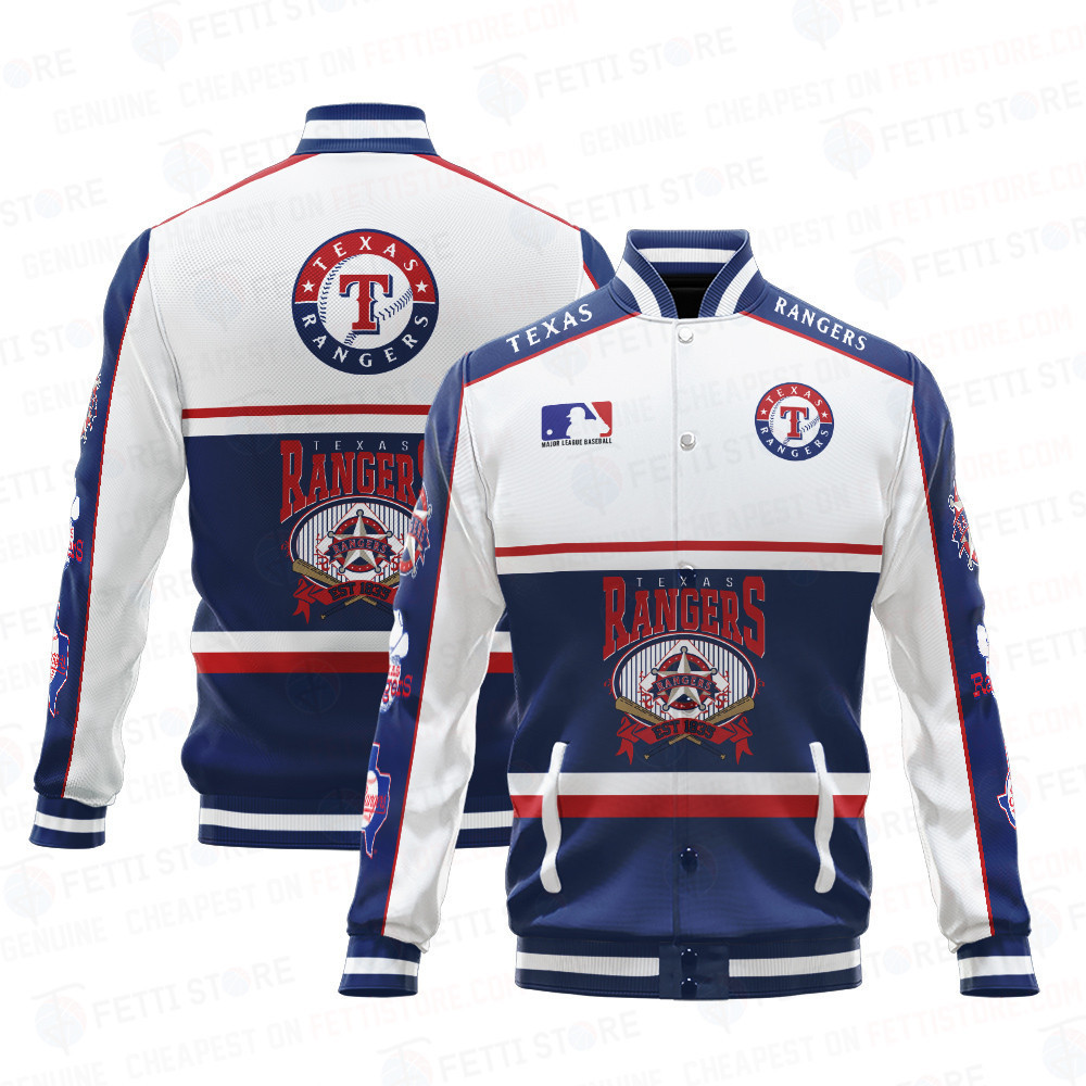 texas rangers baseball white and navy pattern baseball varsity jacket baseball jacket all over print fia8c