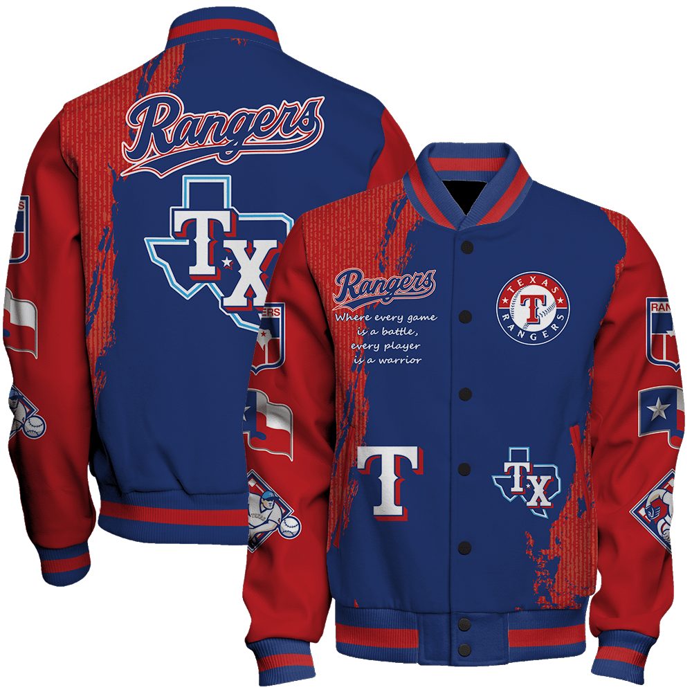 texas rangers mlb baseball every game is a battle 3d unisex baseball varsity jacket baseball jacket all over print q7exx