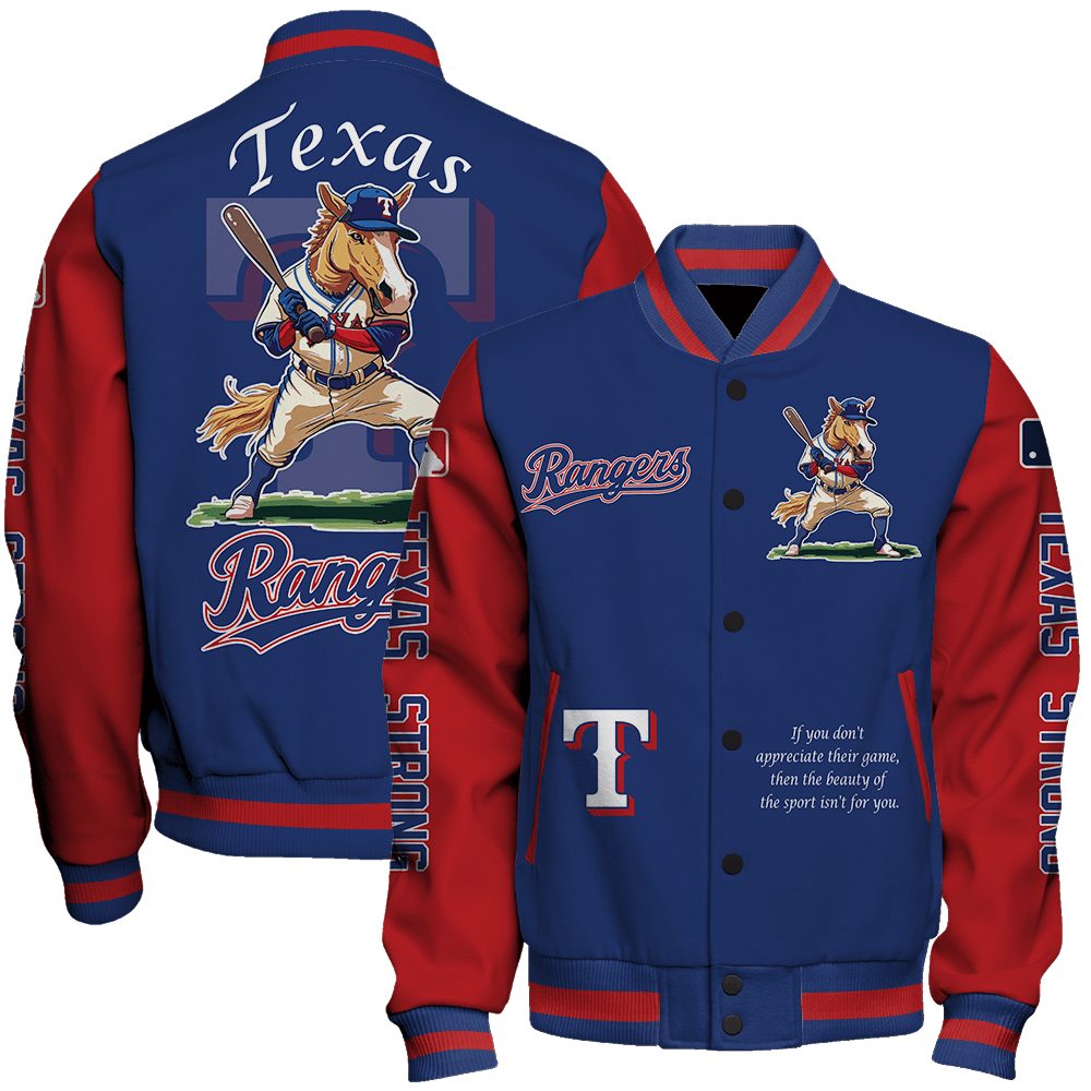 texas rangers mlb baseball rangers captain mascot texas strong special design 3d unisex baseball varsity jacket baseball jacket all over print uc6rs