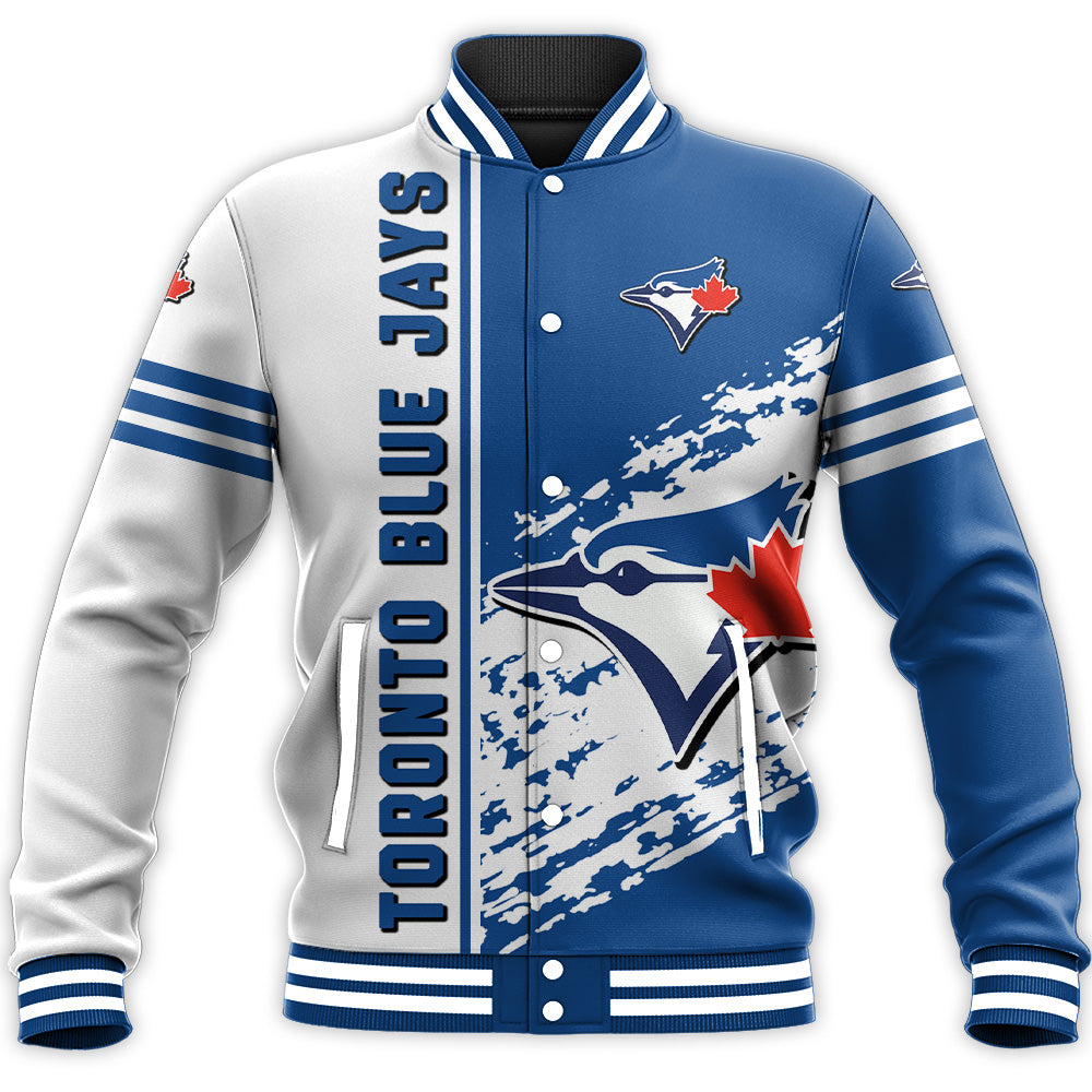 toronto blue jays baseball jacket button up zipper hooded all over print quarter style mlb 6nsgc