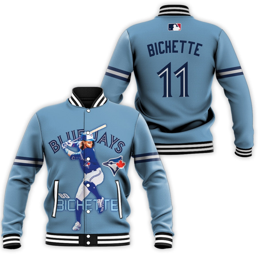 toronto blue jays bo bichette 11 mlb baseball powder blue 3d designed allover gift for blue jays fans baseball jacket button up zipper hooded all over print mlb kbe7z