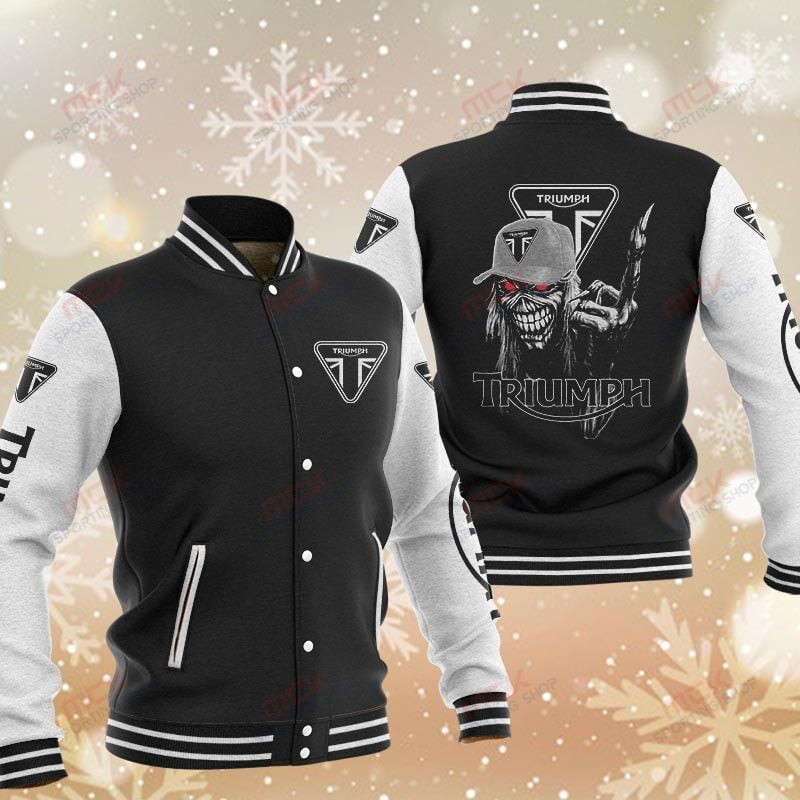 triumph motorcycles skeleton baseball varsity jacket baseball jacket all over print nziaq