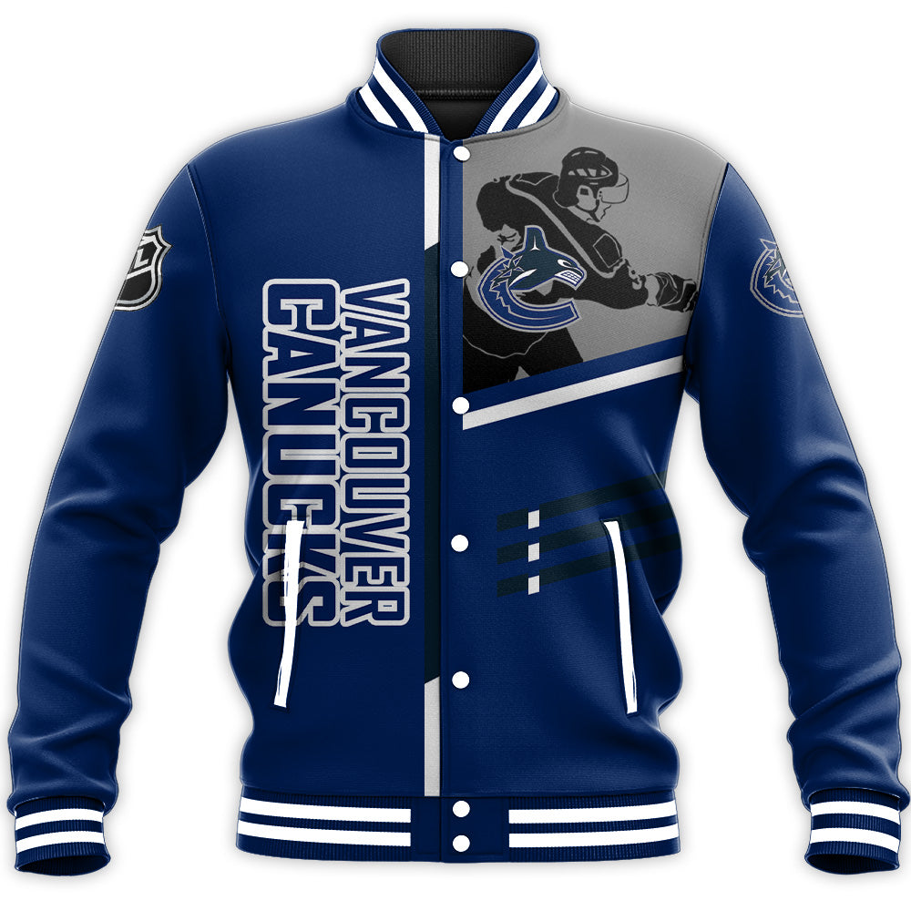 vancouver canucks baseball jacket button up zipper hooded all over print personalized hockey for fan nhl j5xvt