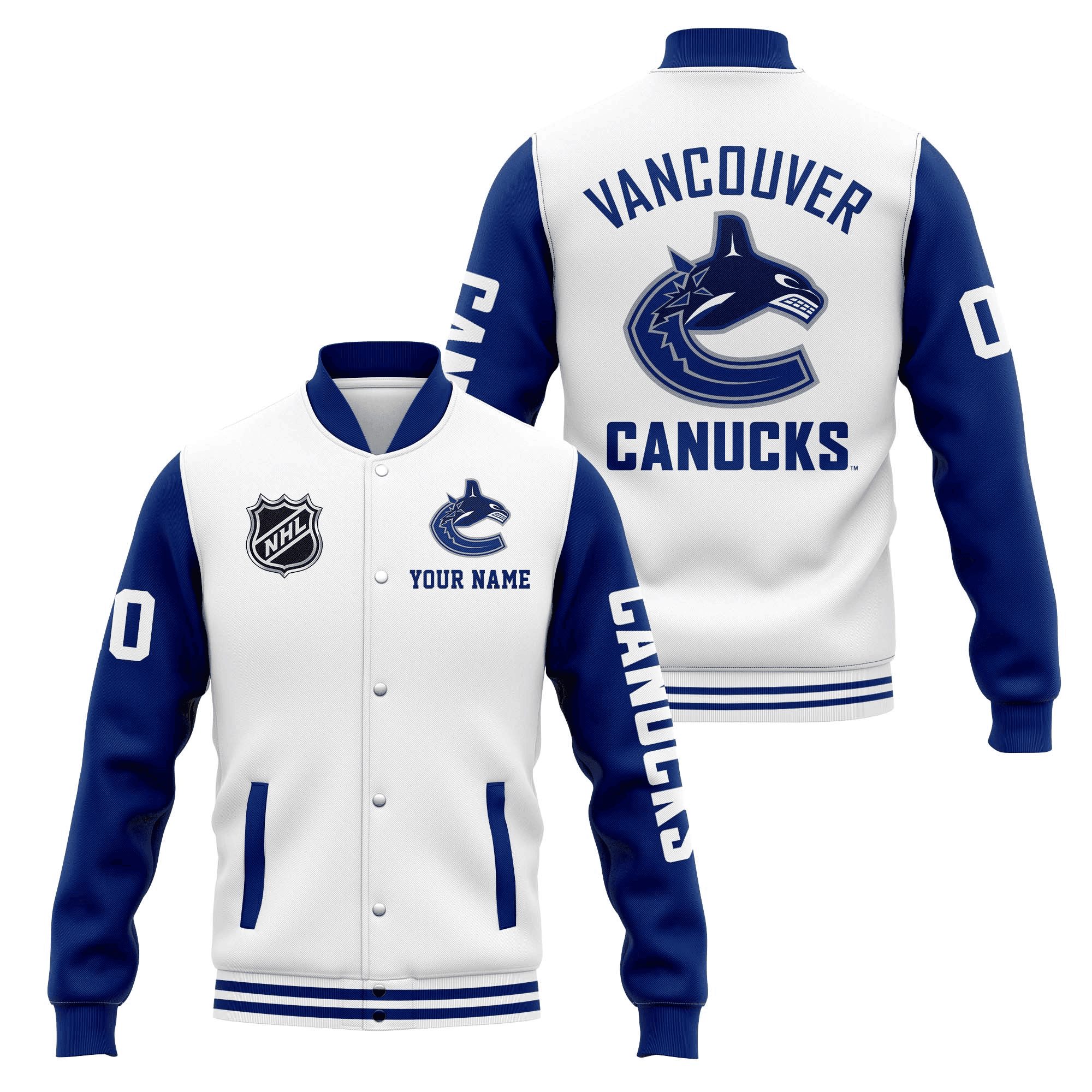 vancouver canucks custom name and number nhl baseball baseball varsity jacket baseball jacket all over print uvuev