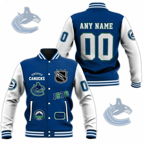 vancouver canucks nhl custom name and number baseball varsity jacket baseball jacket all over print r6cem