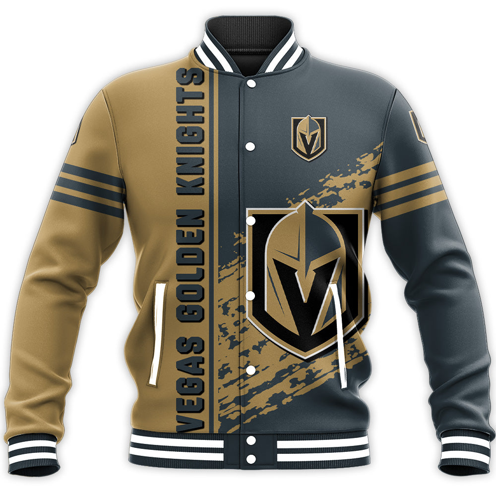 vegas golden knights baseball jacket button up zipper hooded all over print quarter style nhl kztjr