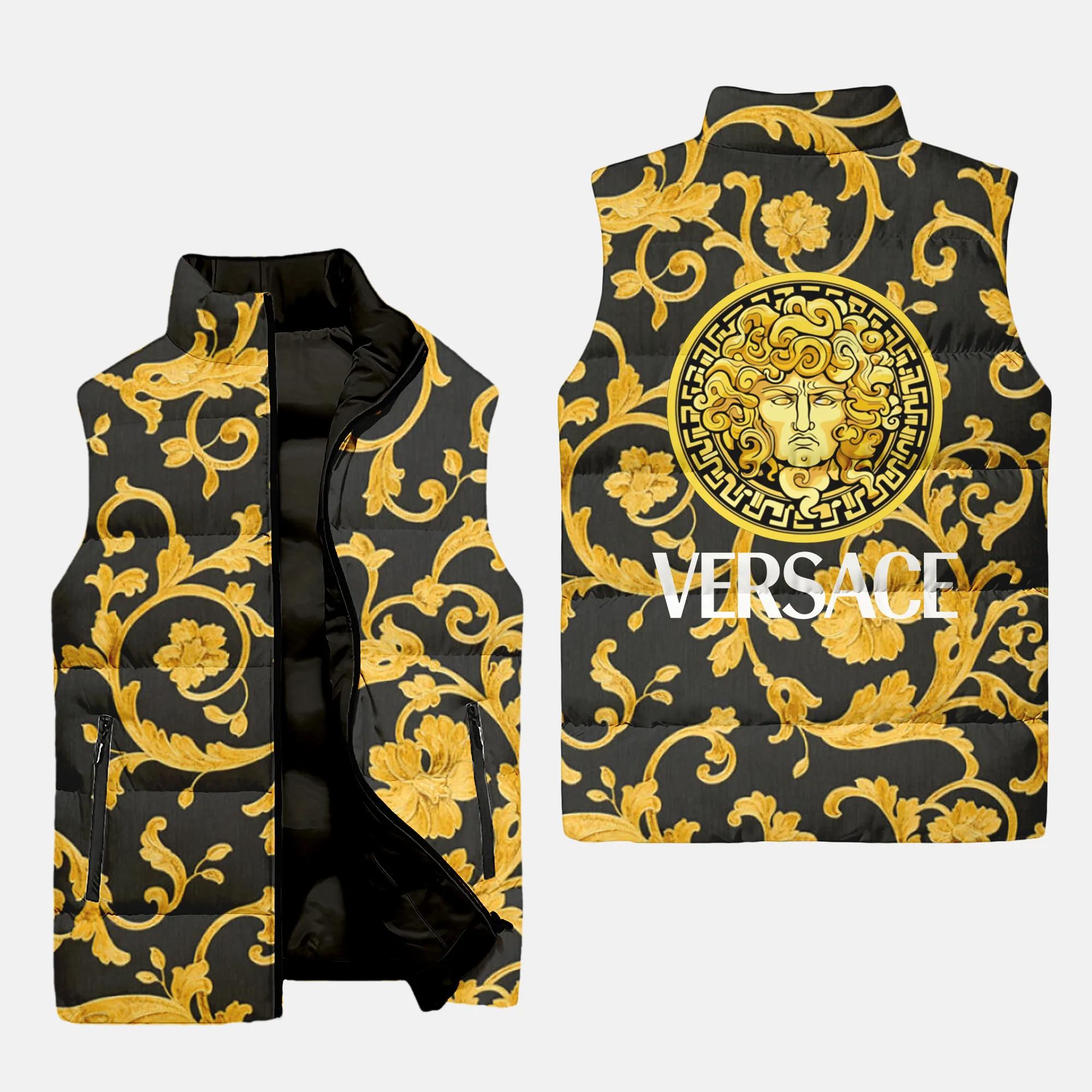 versace yellow black logo luxury brand 3d sleeveless puffer jacket 20240108093903750