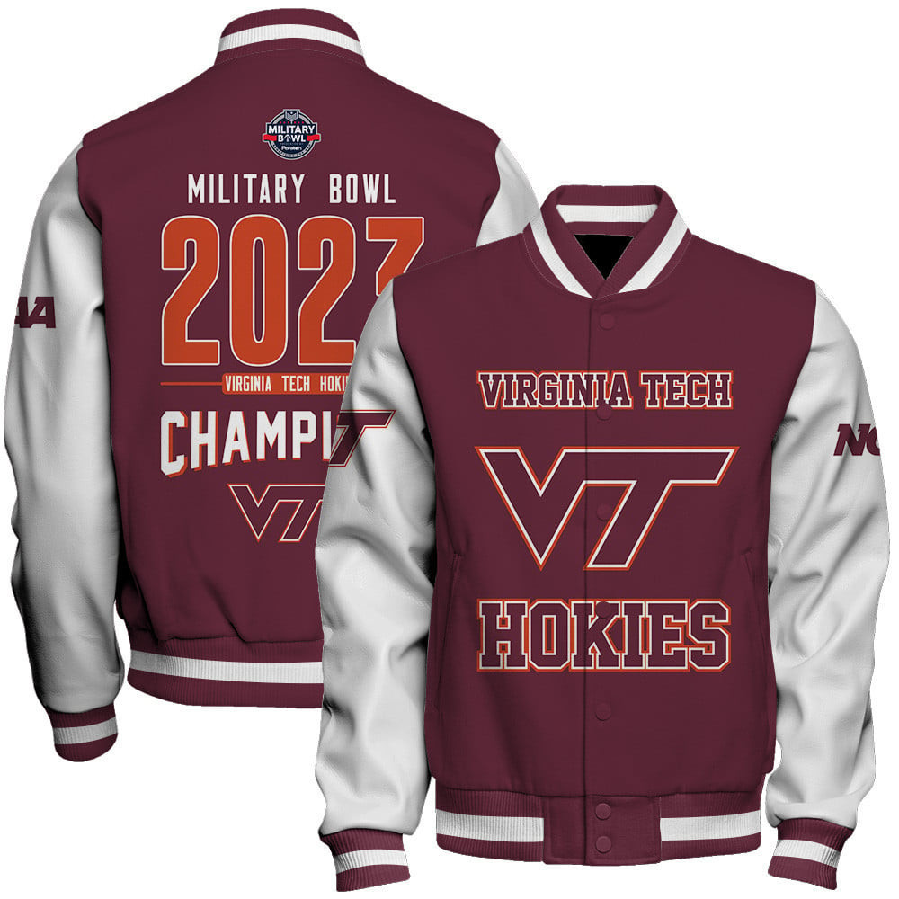 virginia tech hokies military bowl champions baseball varsity jacket baseball jacket all over print 2sycc