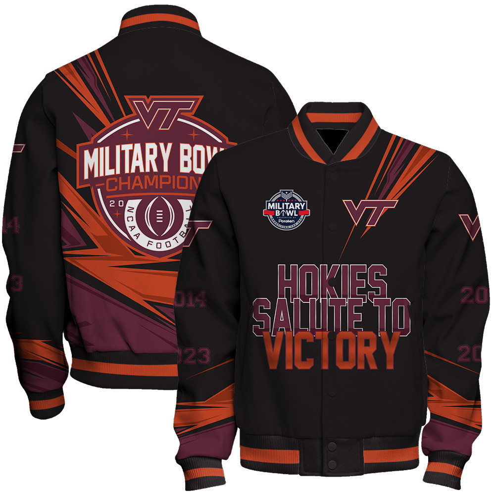 virginia tech hokies ncaa 2023 military bowl hokies salute to victory print baseball varsity jacket baseball jacket all over print smdvk