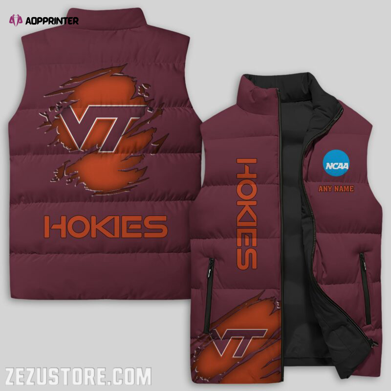 virginia tech hokies ncaa sleeveless puffer jacket custom for fans gifts