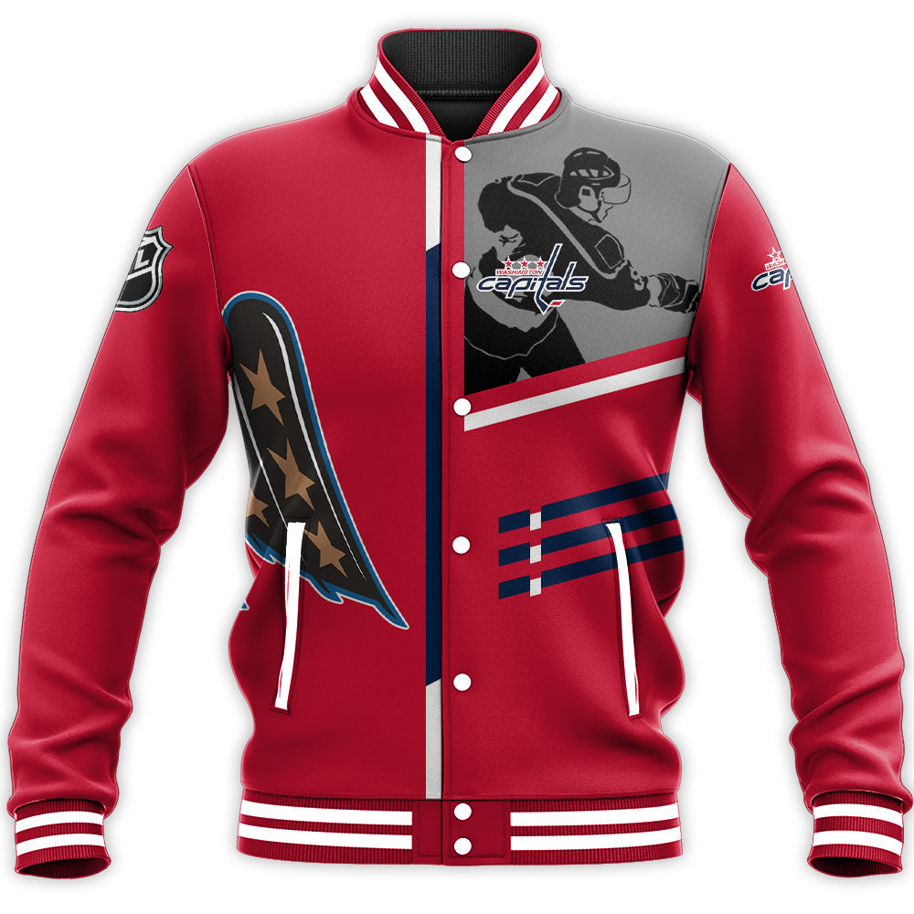 washington capitals baseball jacket button up zipper hooded all over print personalized hockey for fan nhl yzsuc