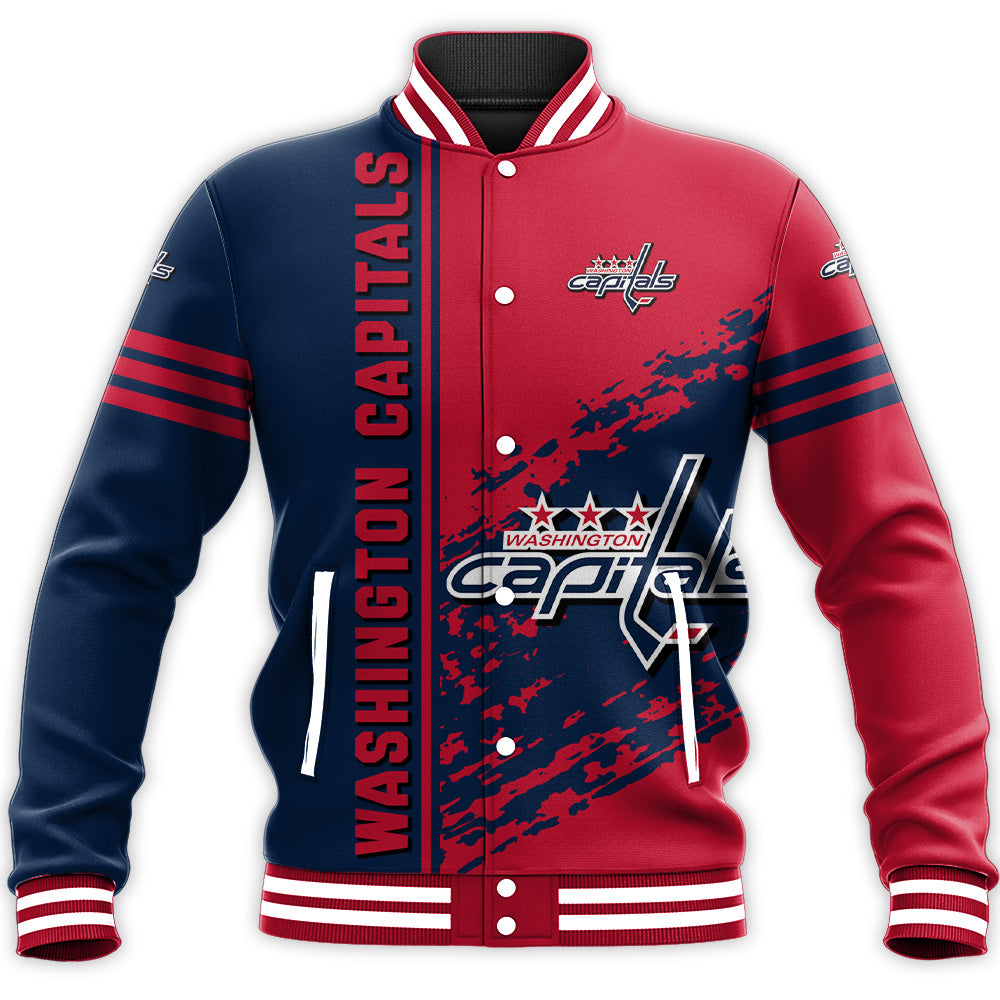 washington capitals baseball jacket button up zipper hooded all over print quarter style nhl llkce