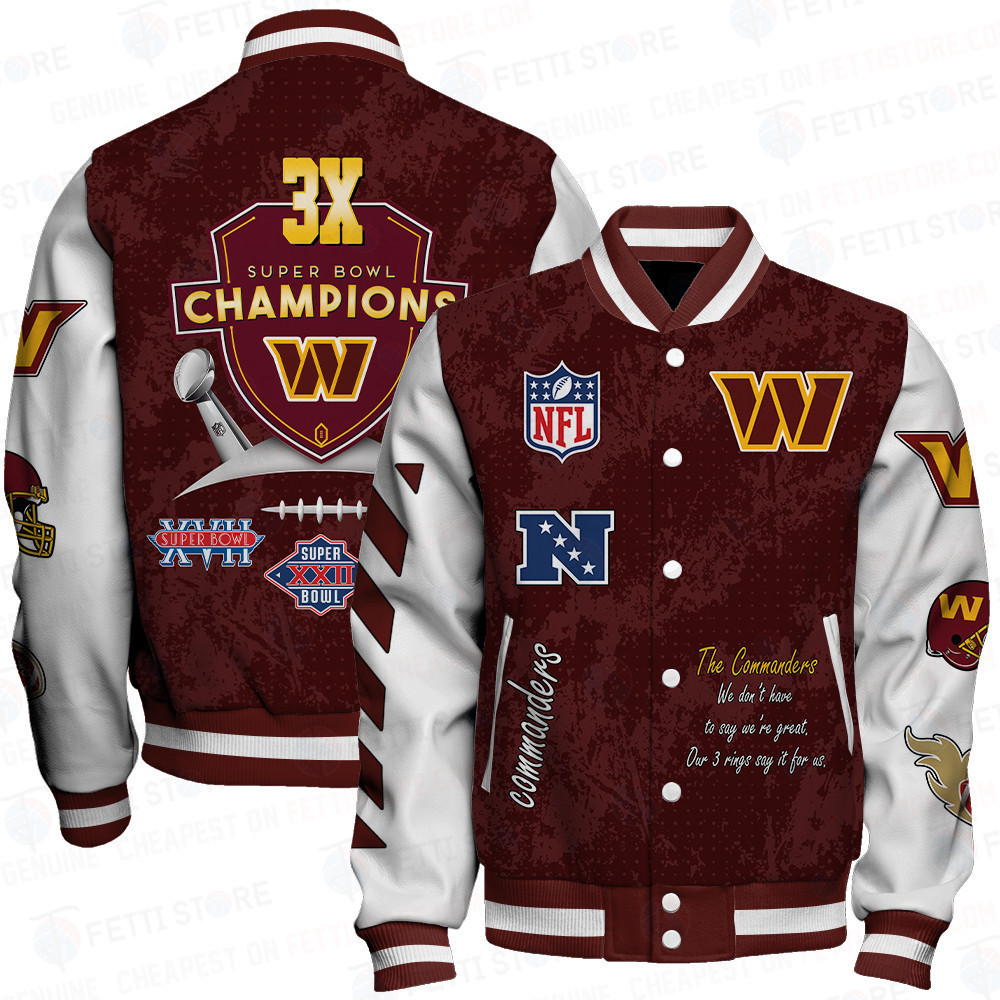 washington commanders 3x champions print baseball varsity jacket baseball jacket all over print sfat v9 jxdya