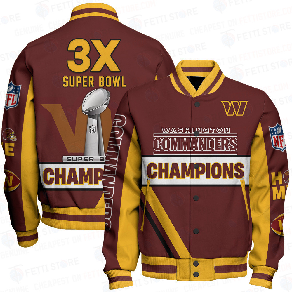 washington commanders 3x super bowl champions design baseball varsity jacket baseball jacket all over print afpdh