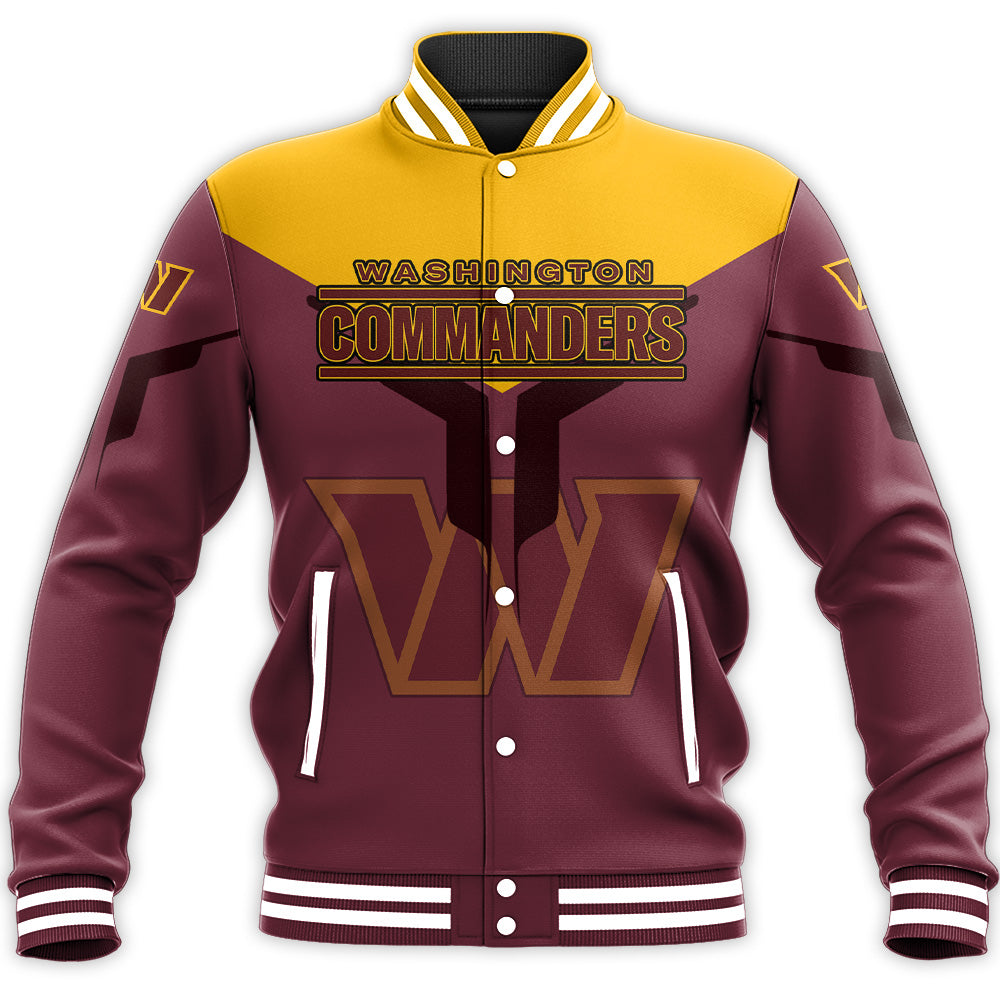 washington commanders baseball jacket button up zipper hooded all over print drinking style nfl wf5xz