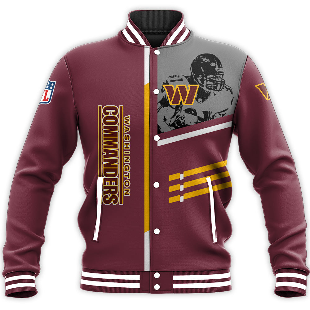 washington commanders baseball jacket button up zipper hooded all over print personalized football for fan nfl hfd0t