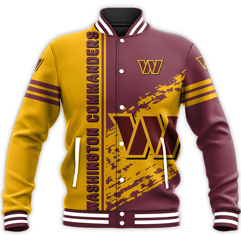 washington commanders baseball jacket button up zipper hooded all over print quarter style nfl qf4m1