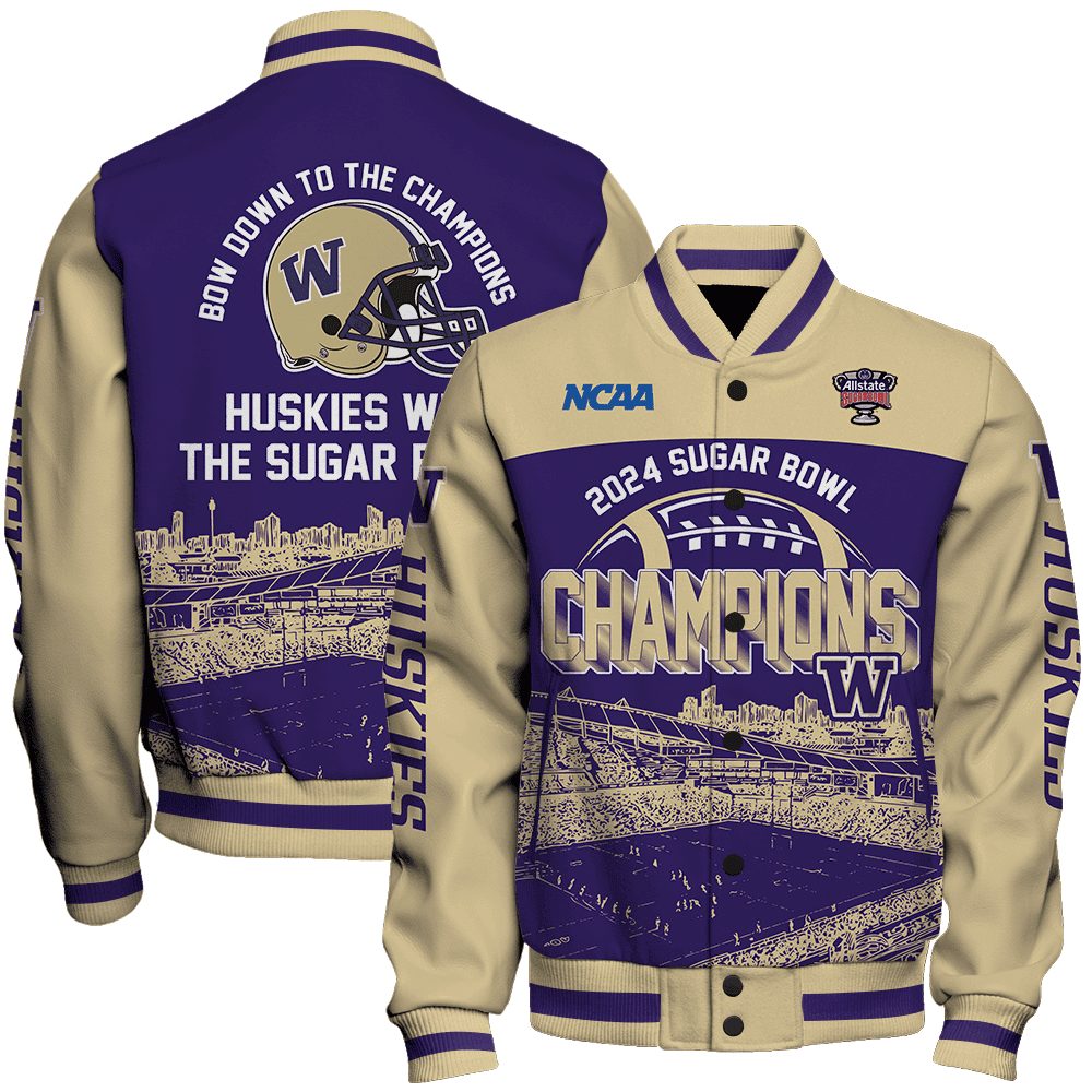 washington huskies ncaa bow down to the champions sugar bowl baseball varsity jacket baseball jacket all over print ucukt