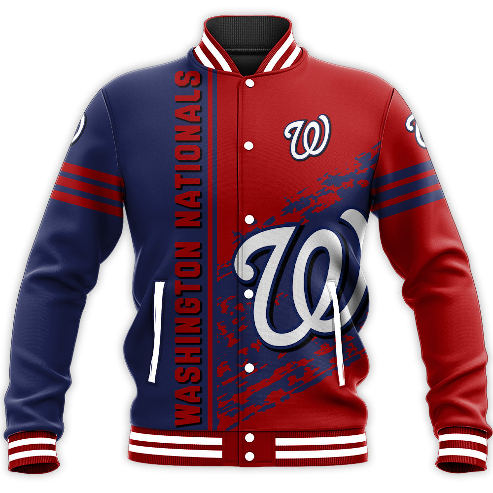 washington nationals baseball jacket button up zipper hooded all over print quarter style mlb r8f2o