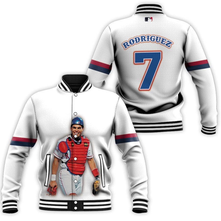 washington nationals ivan rodriguez 7 mlb great player white 3d designed allover gift for nationals fans baseball jacket button up zipper hooded all over print mlb 8iasu