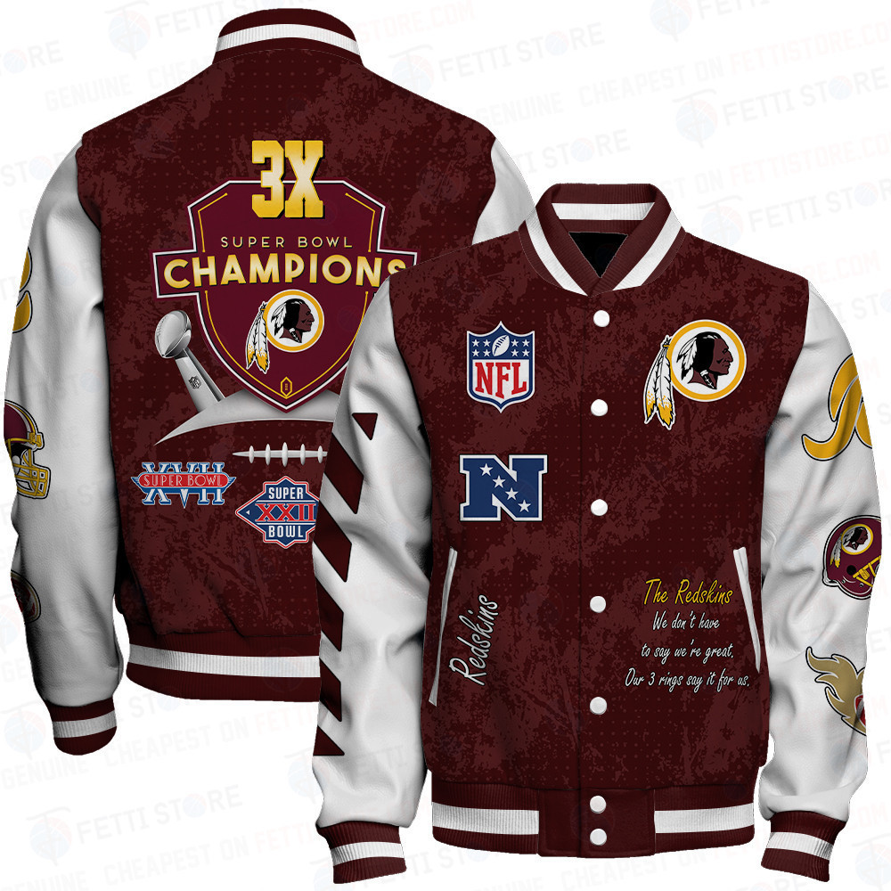 washington redskins 3x champions print baseball varsity jacket baseball jacket all over print sfat v9 gs1pf